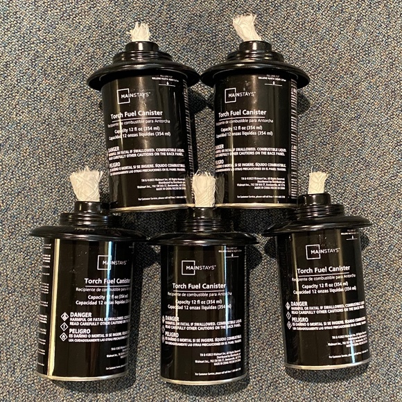 🔥5 Mainstays Tiki Torch Fuel Canister Replacement 12 fl oz, Metal Cans & wick🔥 - Picture 1 of 10